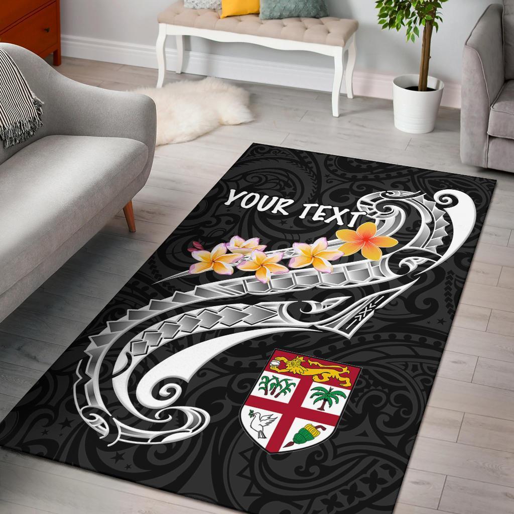 Fiji Custom Personalised Area Rug - Fiji Seal Polynesian Patterns Plumeria (Black) - Vibe Hoodie Shop