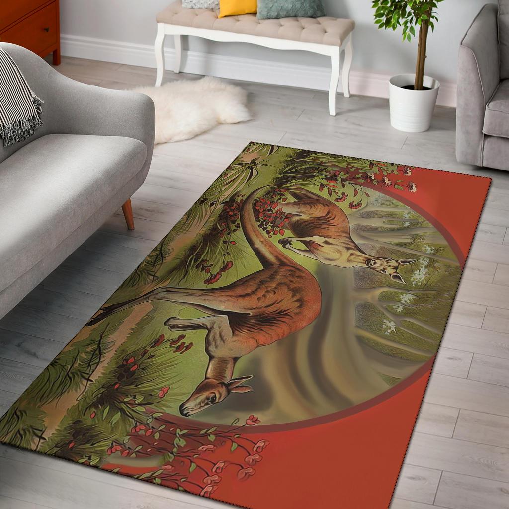 Area Rug - Kangaroo Rug In Forest Landscape Art - Vibe Hoodie Shop