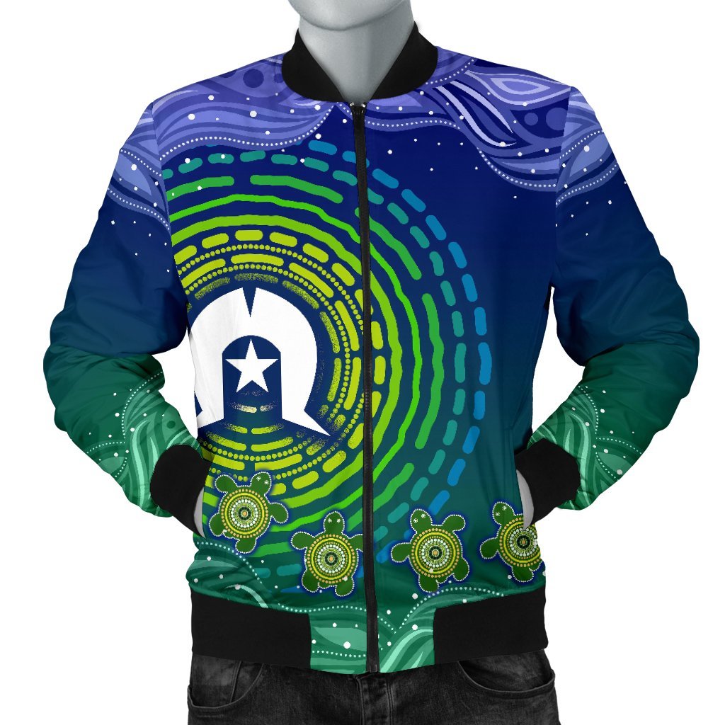 Torres Strait Islanders Men's Bomber Jacket - Aboriginal Turtle - Vibe Hoodie Shop