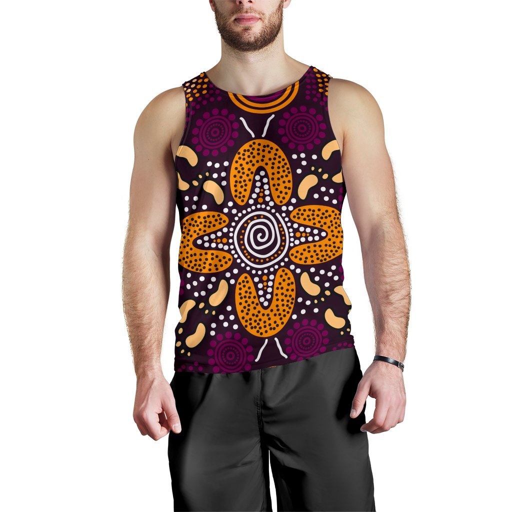 Aboriginal Men's Tank Top - Flowers Dot Panting Art - Vibe Hoodie Shop