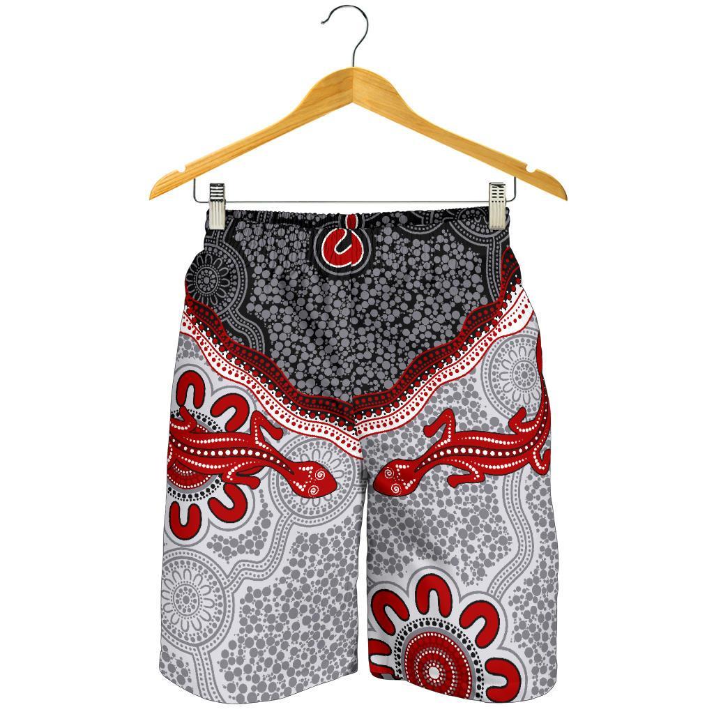 Aboriginal Men's Shorts - Indigenous Boomerang and Lizard Art - Vibe Hoodie Shop