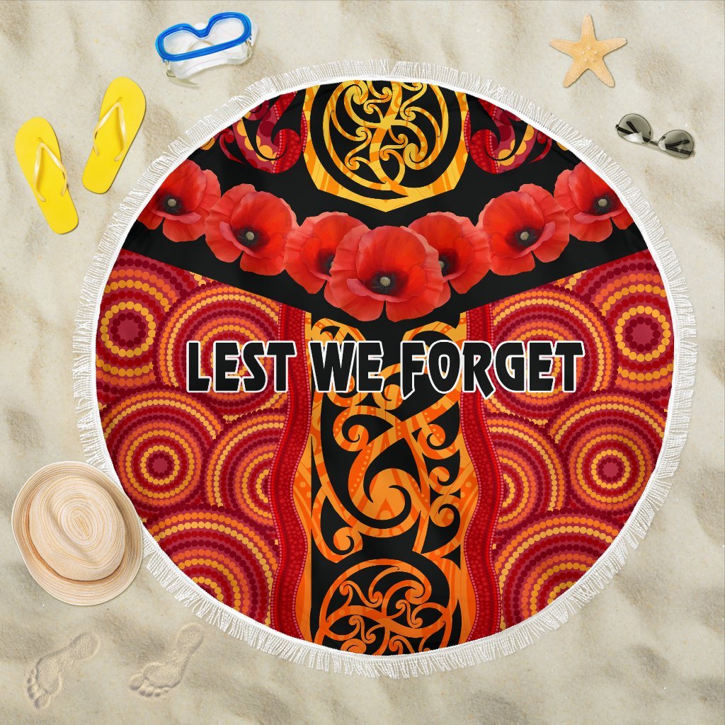 anzac-lest-we-forget-poppy-beach-blanket-new-zealand-maori-silver-fern-australia-aboriginal