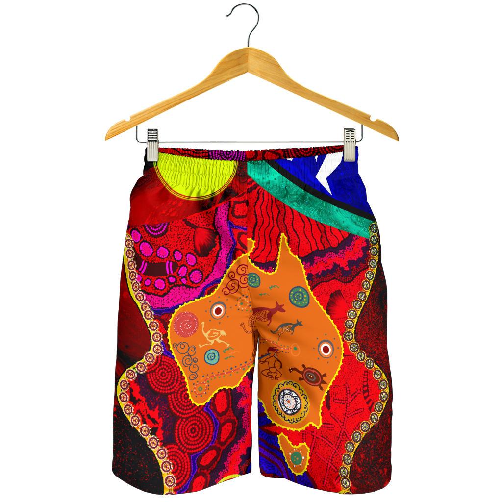 Aboriginal Men's Shorts, Aboriginal Red Pattern NAIDOC Week - Vibe Hoodie Shop