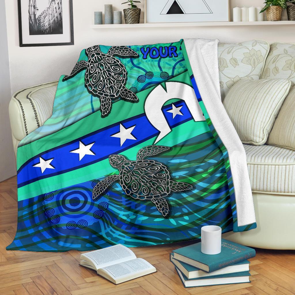 Personalised Premium Blanket - Torres Strait Flag And Turtle - Vibe Hoodie Shop