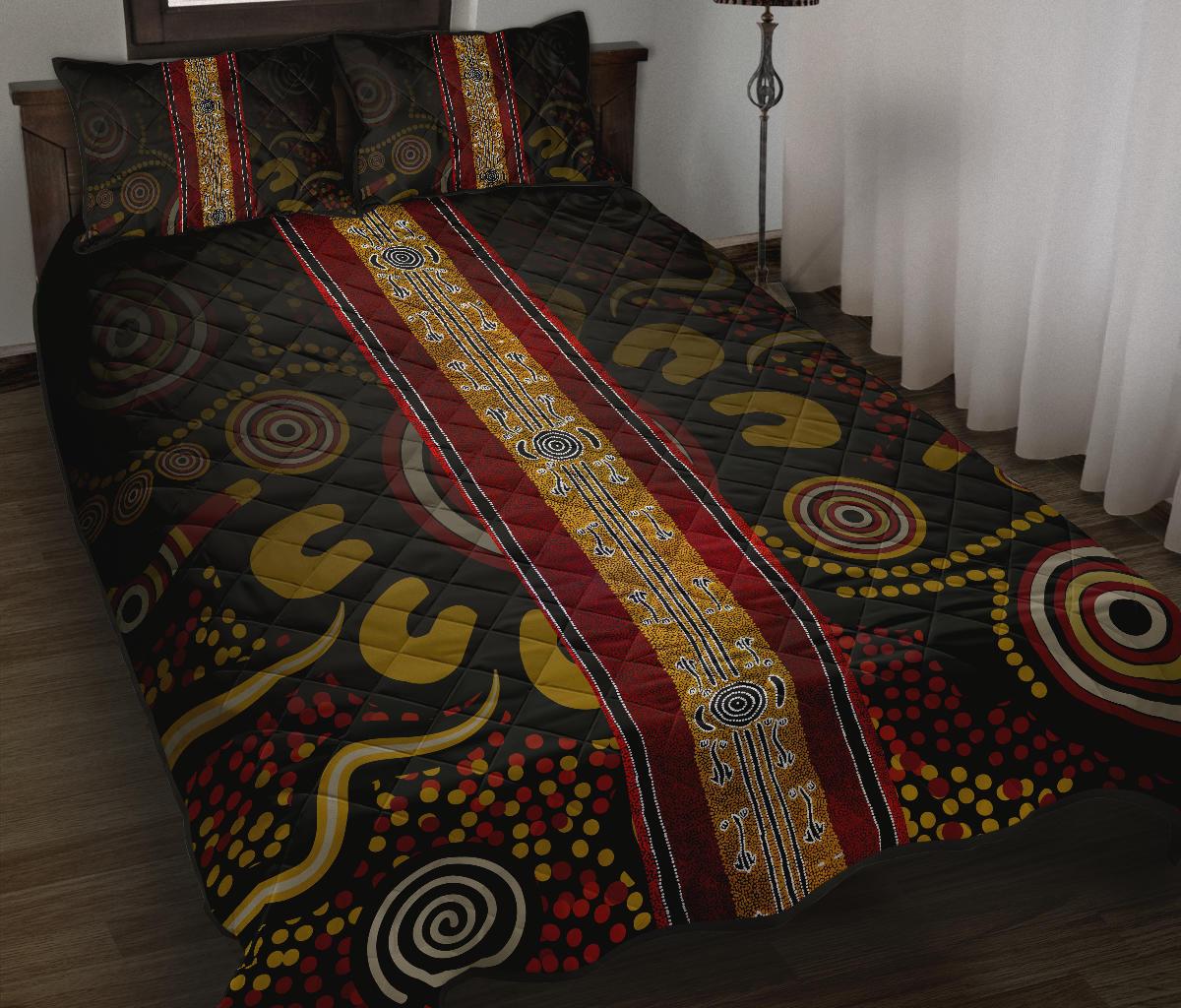 Quilt Bed Set - Aboriginal Dot Panting Art Stripe Lines - Vibe Hoodie Shop