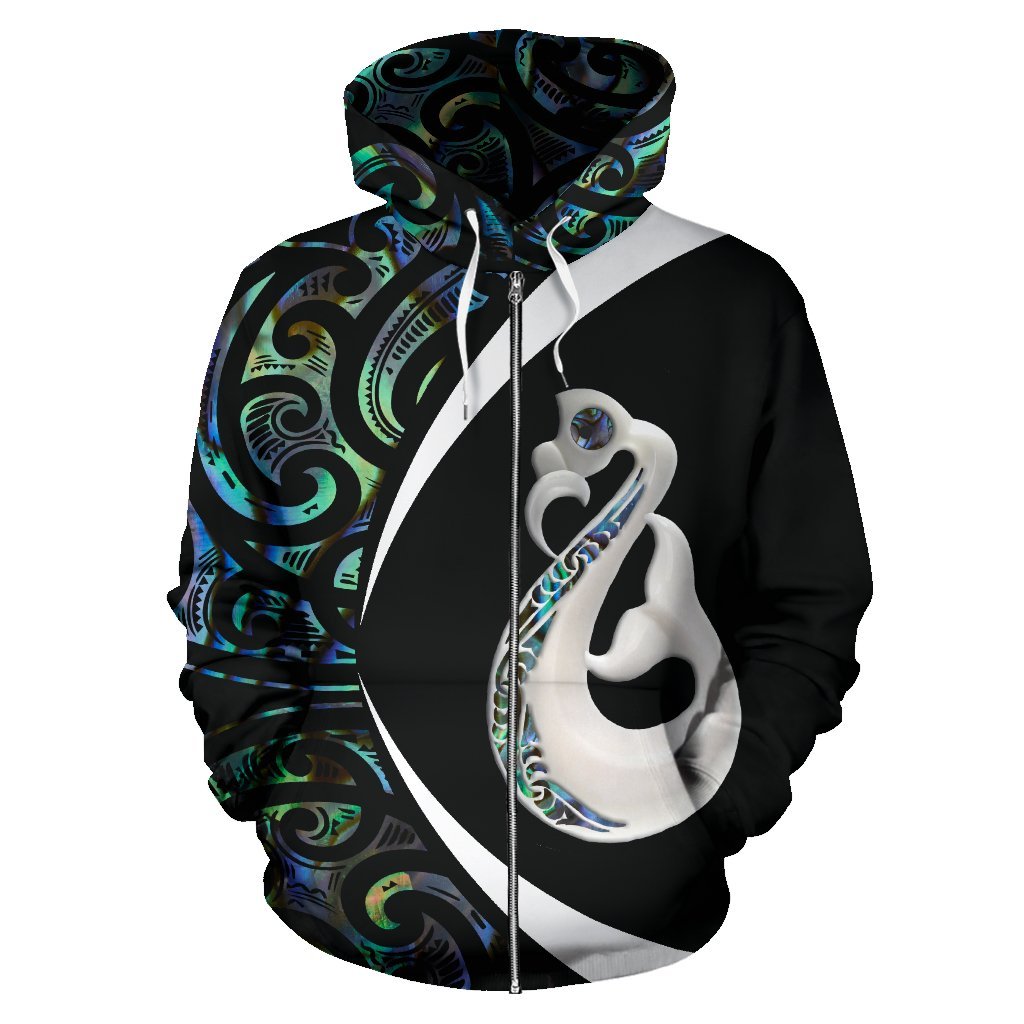 New Zealand Maori Manaia Paua Shell Zip Hoodie - Circle Style J95 Merchize - Vibe Hoodie Shop