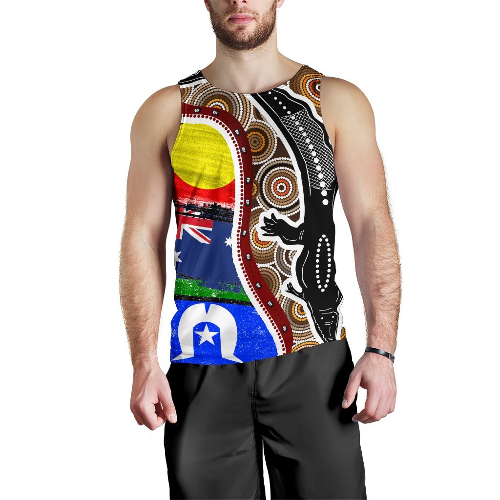 Men's Tank Top - Australian Aboriginal Crocodile With NAIDOC Flags - Vibe Hoodie Shop