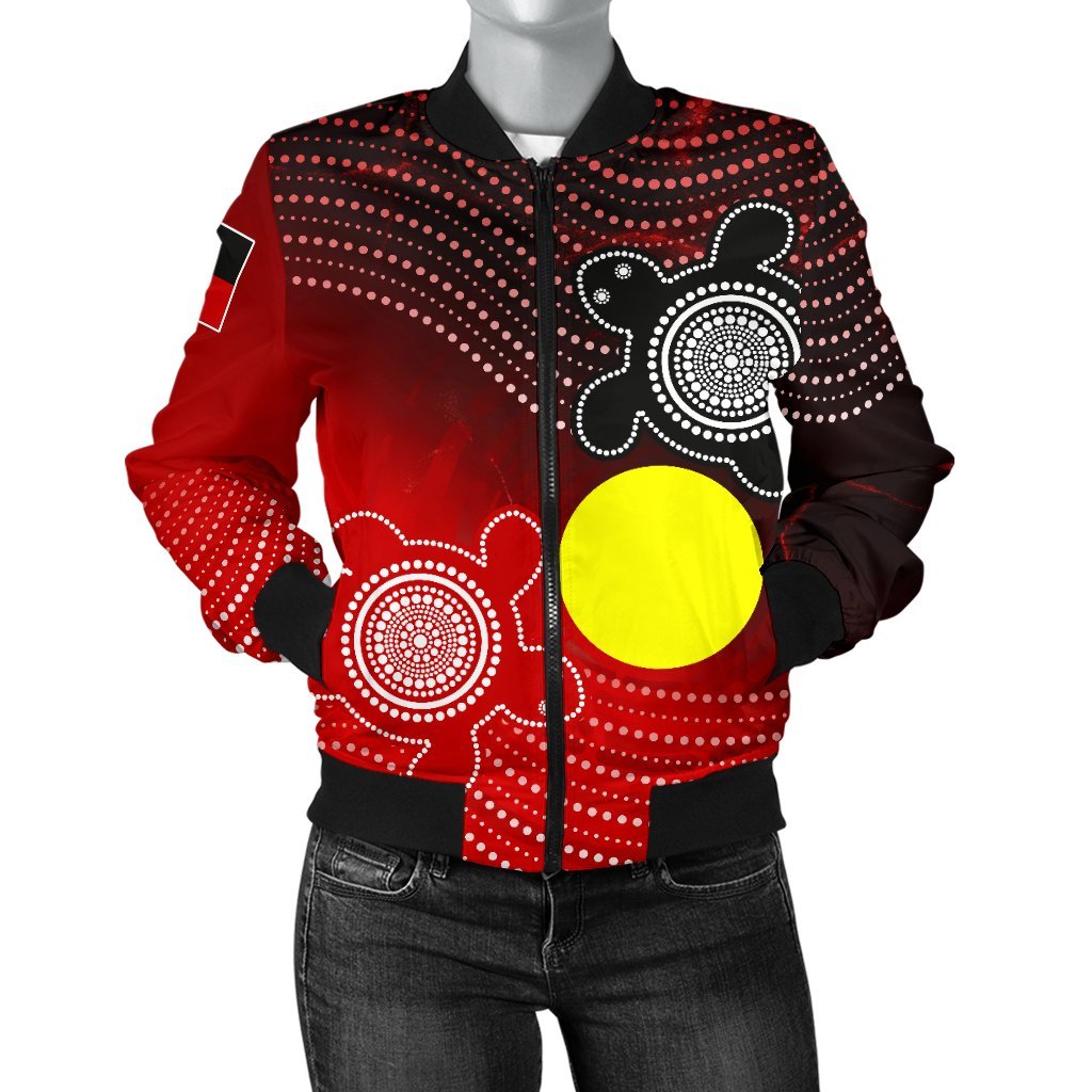 Aboriginal Women's Bomber Jacket - Indigenous Circle Dot Painting Style - - Vibe Hoodie Shop