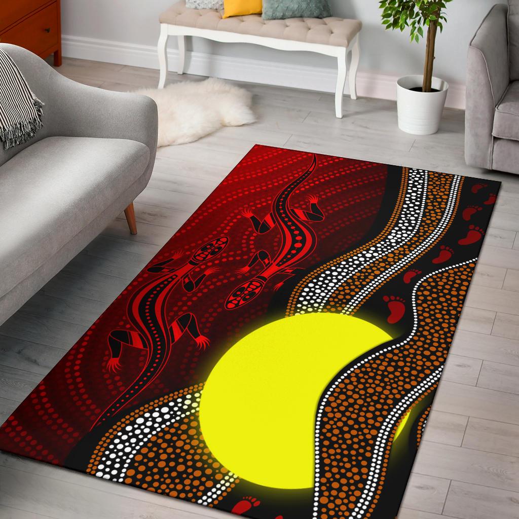 Aboriginal Area Rug - Aboriginal Flag Lizard Dot Painting Style - Vibe Hoodie Shop