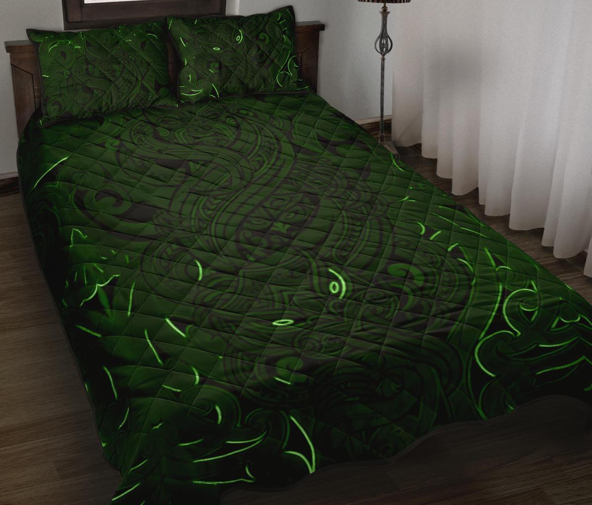 New Zealand Quilt Bed Set, Maori Gods Quilt And Pillow Cover Tumatauenga (God Of War) - Green - Vibe Hoodie Shop