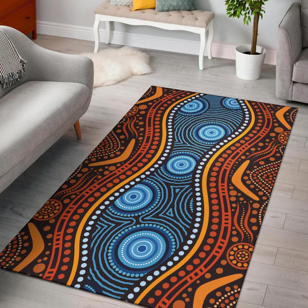 Aboriginal Area Rug - Boomerang Circle Dot Painting Art Ver01 - Vibe Hoodie Shop