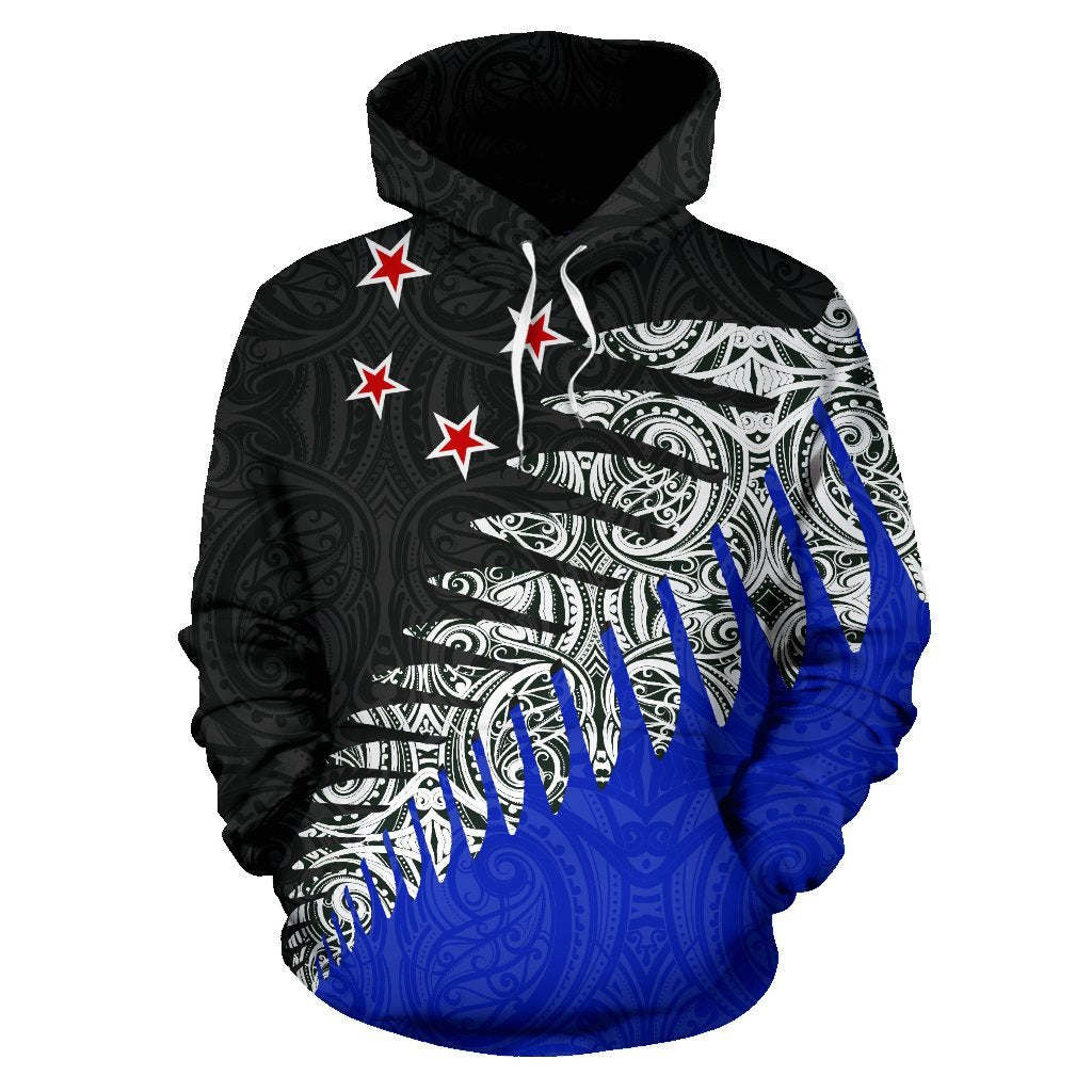 New Zealand Flag Hoodie, Maori Silver Fern Pullover Hoodie - Vibe Hoodie Shop