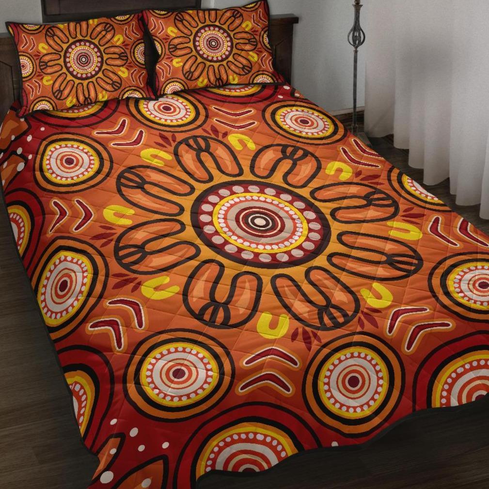 Aboriginal Quilt Bed Set - Circle Flowers Patterns VER01 - Vibe Hoodie Shop