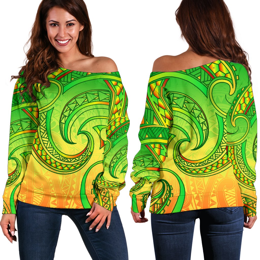 New Zealand Maori Mangopare Women Off Shoulder Sweater Polynesian - Rasta - Vibe Hoodie Shop