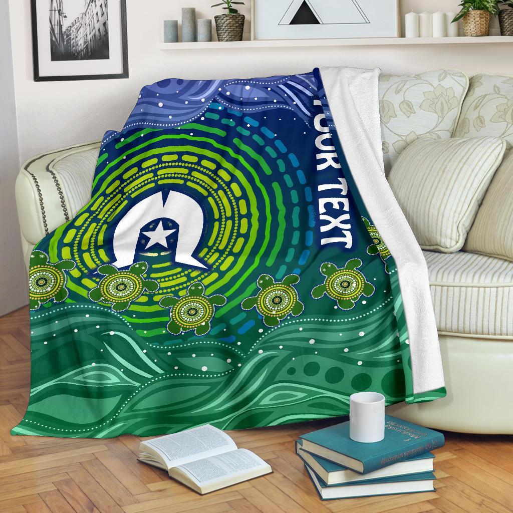 Custom Text Torres Strait Islanders Premium Blanket - Aboriginal Turtle - Vibe Hoodie Shop