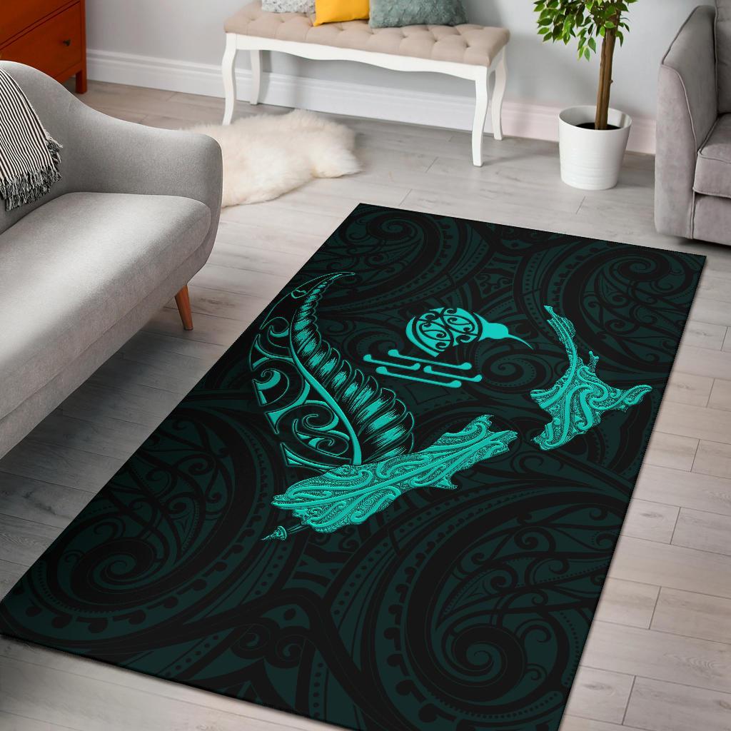 New Zealand Heart Area Rug - Map Kiwi Mix Silver Fern Turquoise - Vibe Hoodie Shop