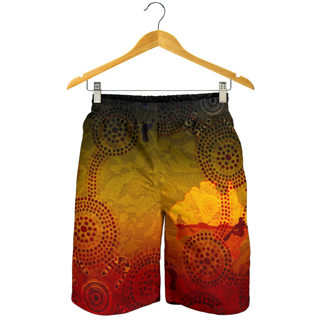 Aboriginal Men's Shorts, Australian Map with Indigenous Color - Vibe Hoodie Shop