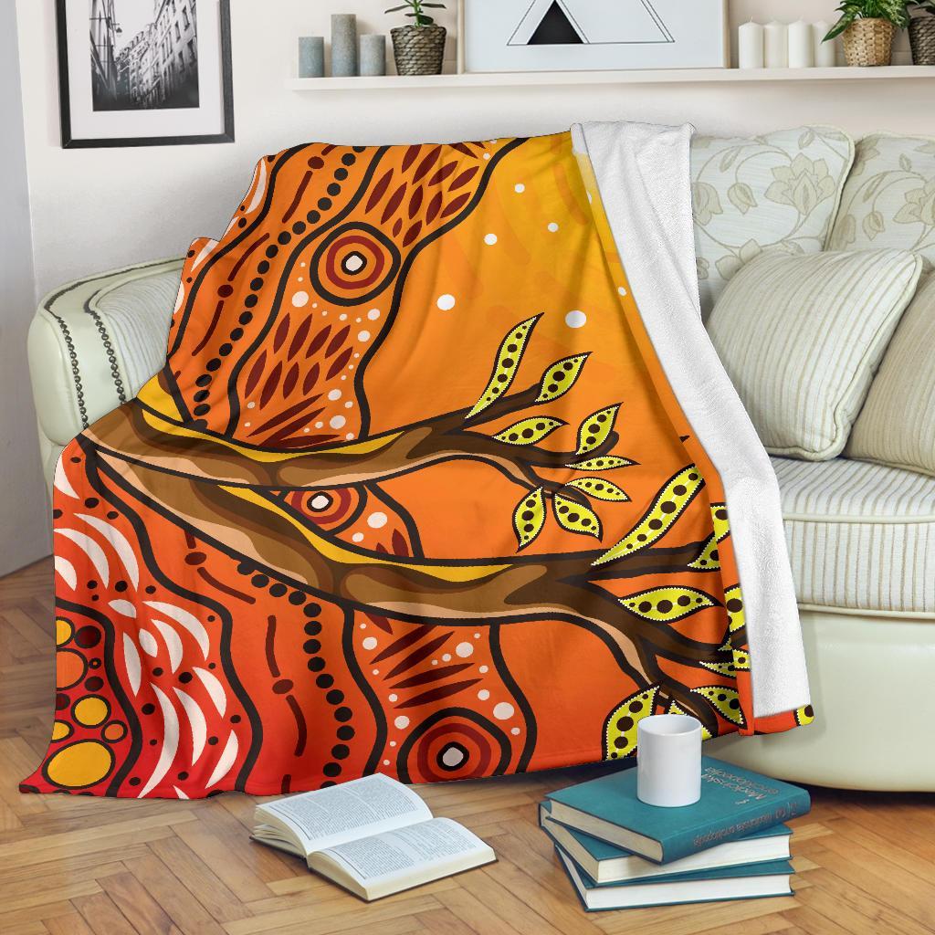 Aboriginal Premium Blanket - Tree On The Hill - Vibe Hoodie Shop