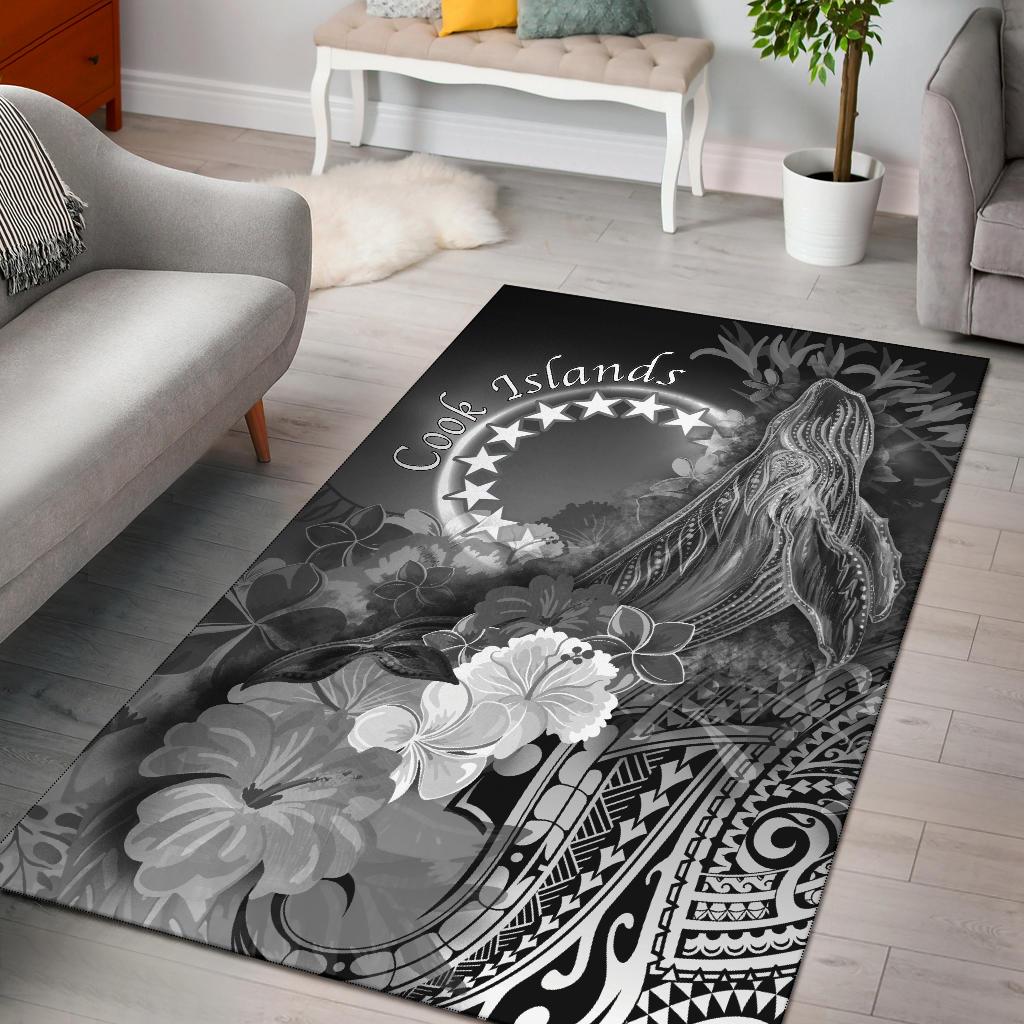 Cook Islands Area Rug - Humpback Whale with Tropical Flowers (White) - Vibe Hoodie Shop