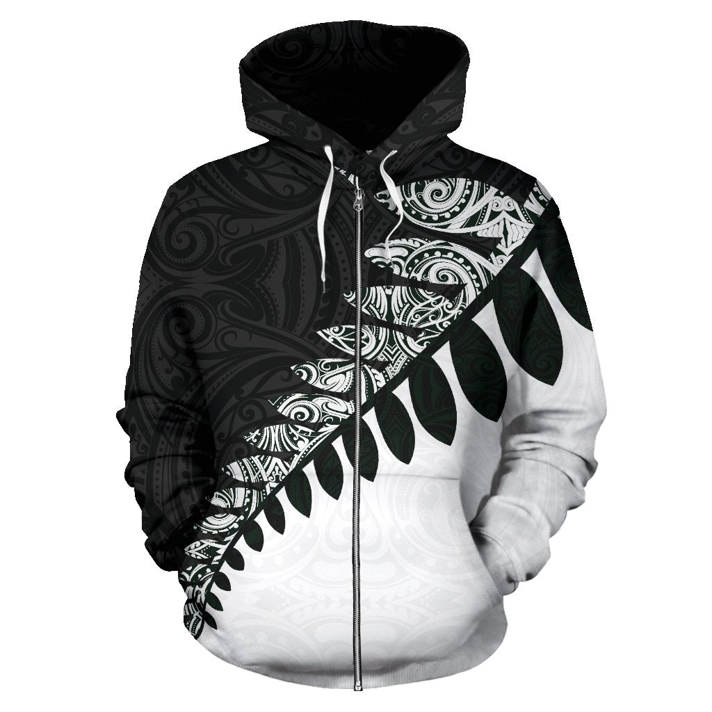 New Zealand Zip Up Hoodie, Maori Silver Fern Zipper Hoodie - Vibe Hoodie Shop