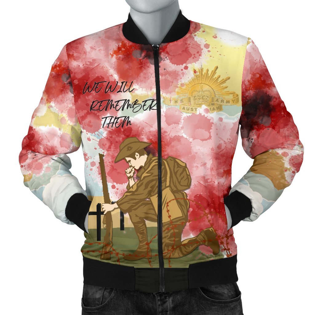 ANZAC Day Men's Bomber Jacket - We Will Remember Them - Vibe Hoodie Shop