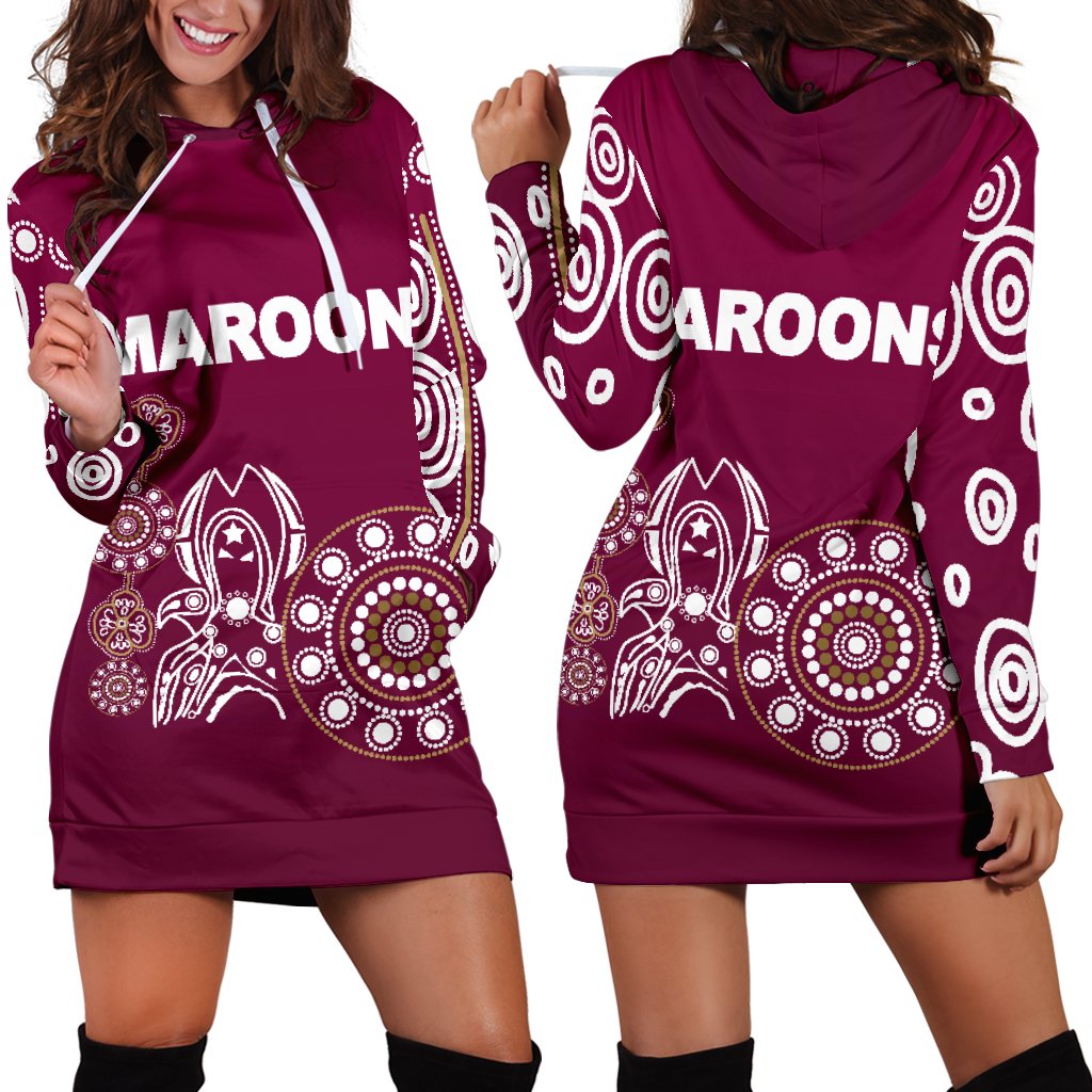 Queensland Women's Hoodie Dress Maroons Simple Indigenous - Vibe Hoodie Shop