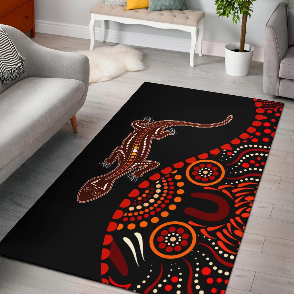 Aboriginal Area Rug - Aboriginal Lizard With Dot Painting Patterns - Vibe Hoodie Shop