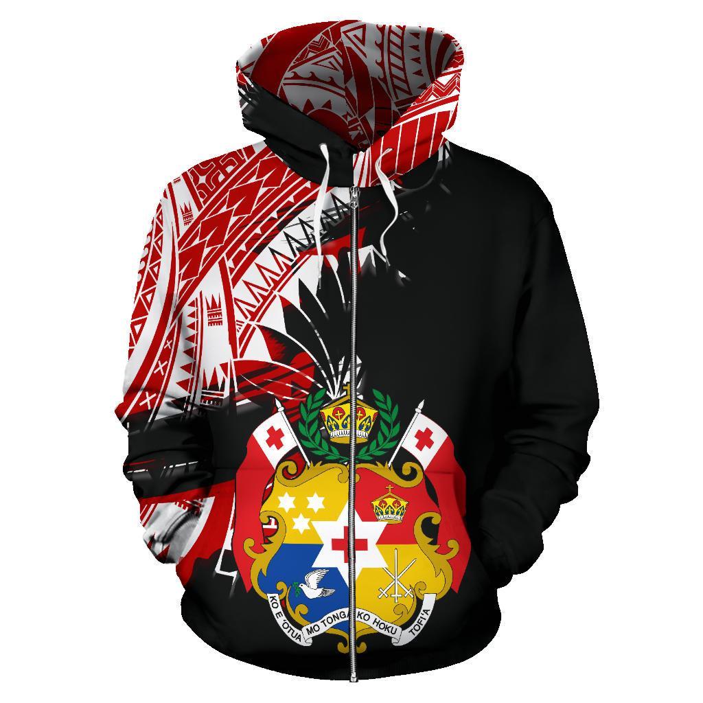 Tonga Coat Of Arms All Over Zip Hoodie Red - Vibe Hoodie Shop