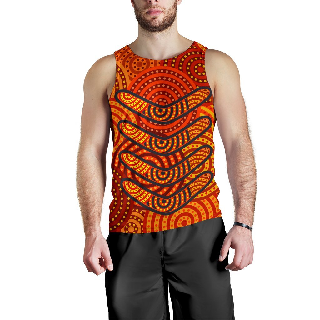 Aboriginal Men's Tank Top - Aboriginal Boomerangs And Dot Circle - Vibe Hoodie Shop