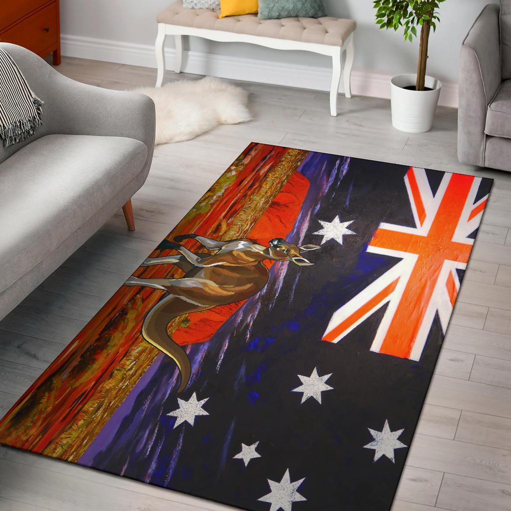 Area Rug - Kangaroo Rug Aus Flag Uluru Landscape Art - Vibe Hoodie Shop