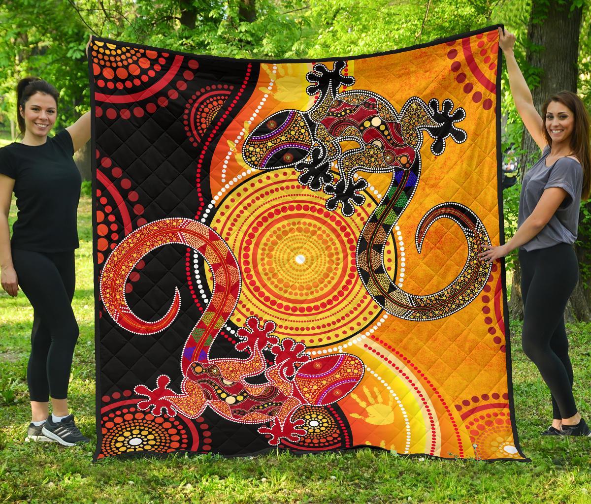Aboriginal Premium Quilt - Couple Aboriginal Lizards - Vibe Hoodie Shop