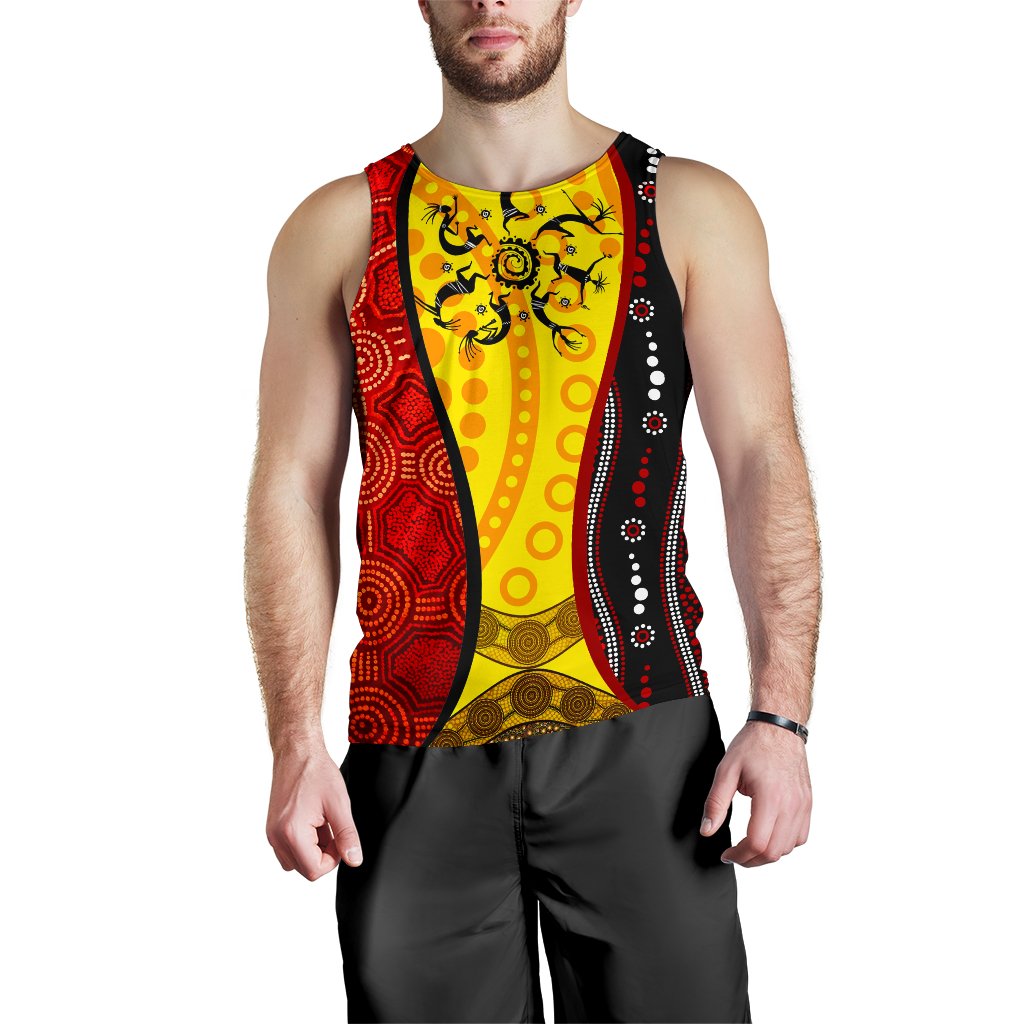 Aboriginal Men's Tank Top - Dreamtime Koori Dance and Dot Acrylic Paint - Vibe Hoodie Shop