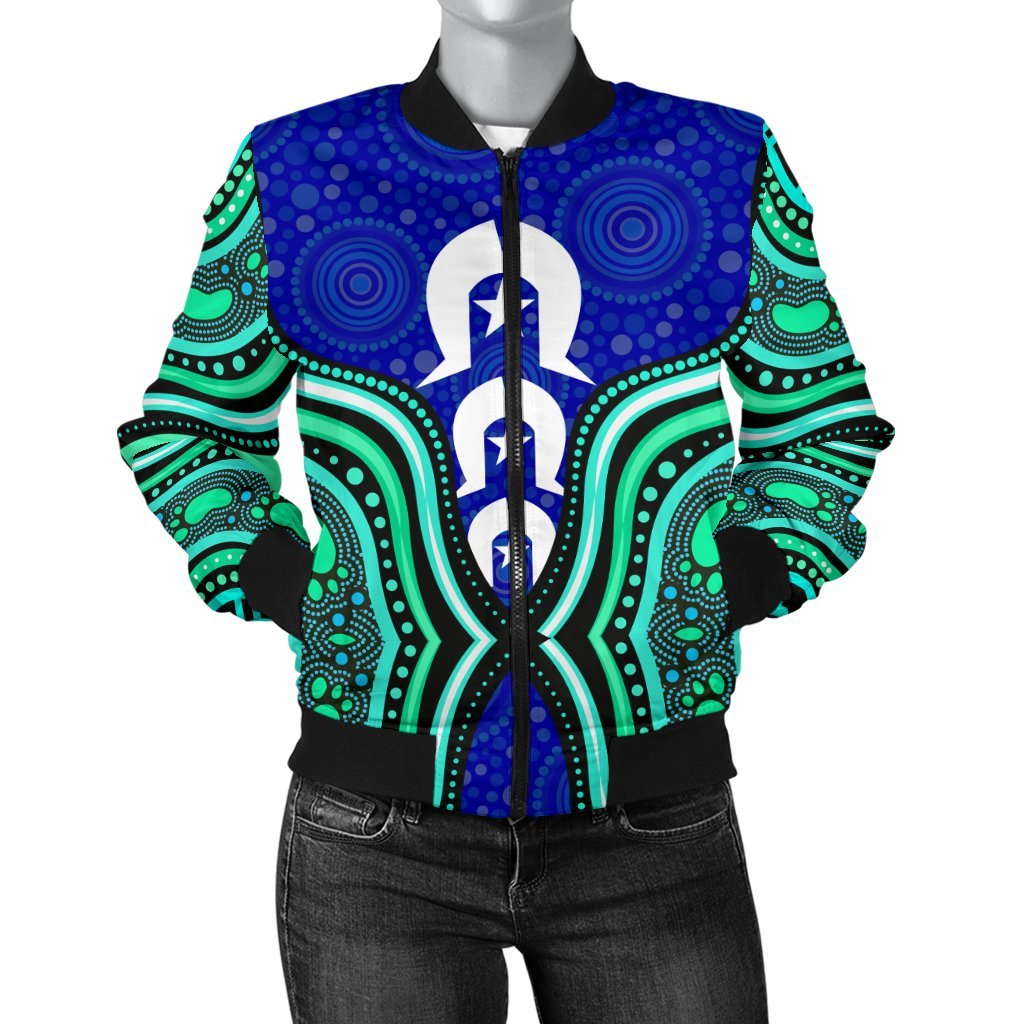 Torres Strait Women's Bomber Jacket - Torres Strait Symbol And Aboriginal Patterns - Vibe Hoodie Shop