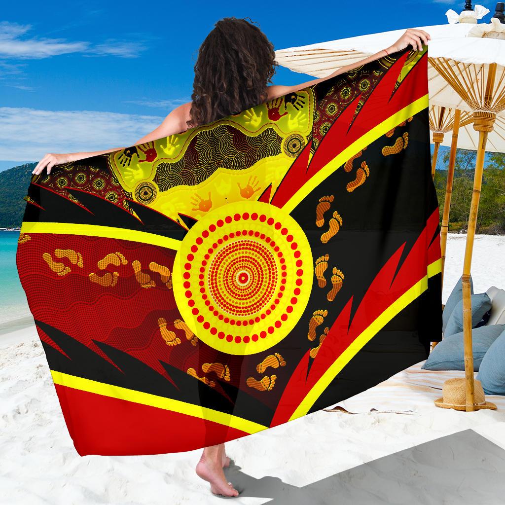 Aboriginal Sarong - Indigenous Flag With Footprint Hand Art - Vibe Hoodie Shop