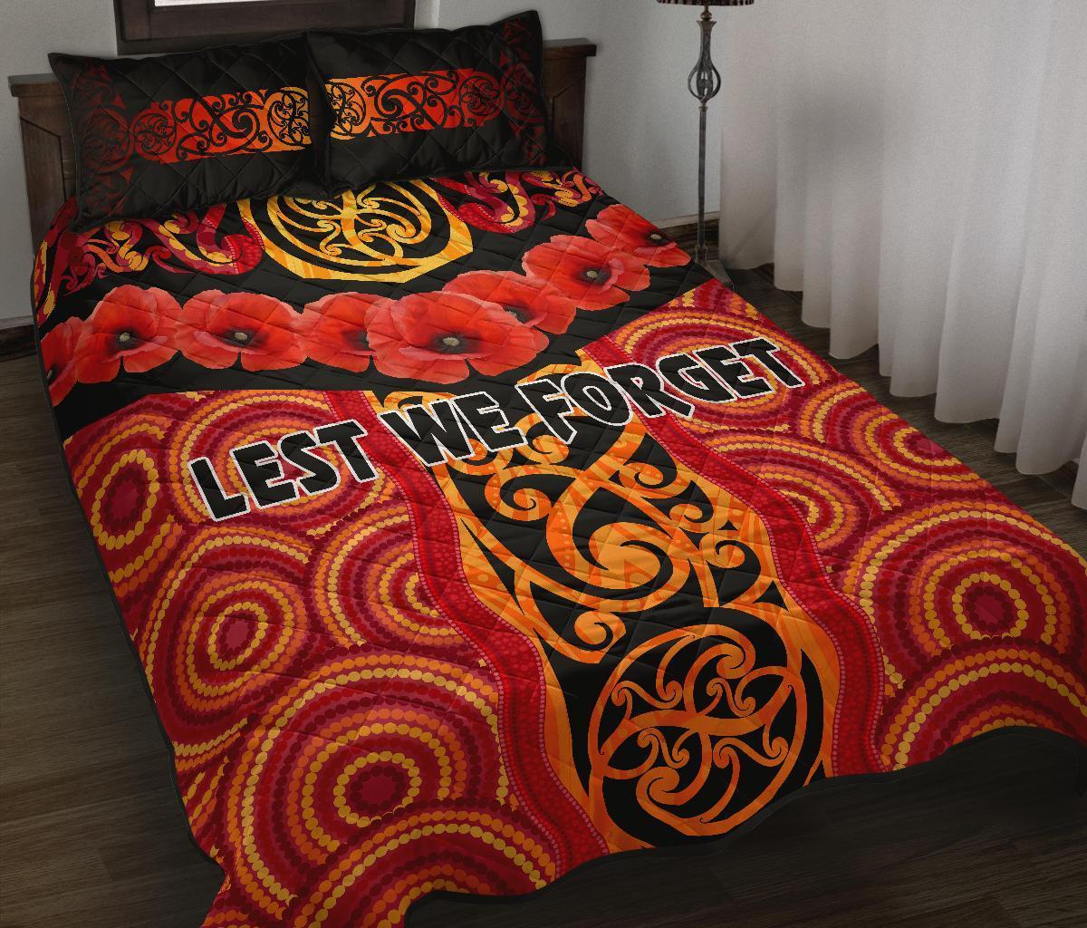 ANZAC Lest We Forget Poppy Quilt Bed Set New Zealand Maori Silver Fern - Australia Aboriginal - Vibe Hoodie Shop