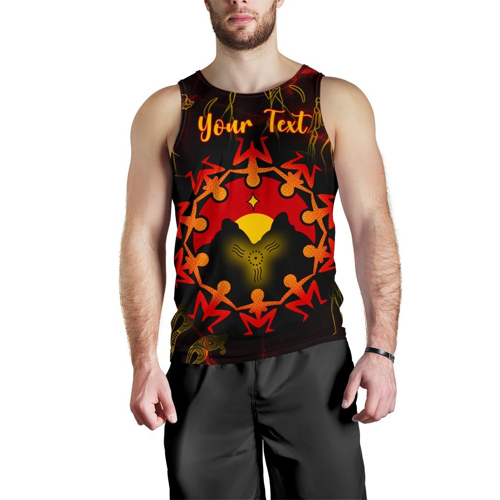 Custom Aboriginal Men's Tank Top - Australia Map and Indigenous Flag - Vibe Hoodie Shop