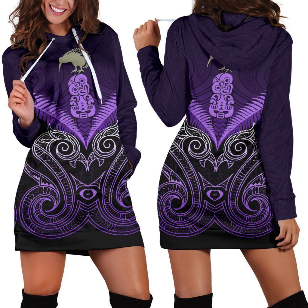 Maori Manaia New Zealand Hoodie Dress Purple - Vibe Hoodie Shop