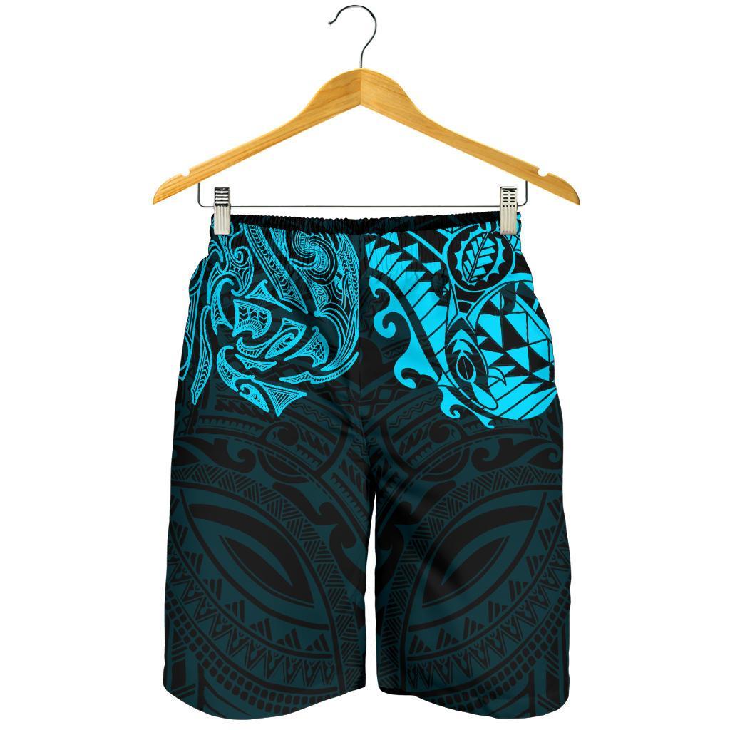 New Zealand All Over Print Men's Shorts, Maori Polynesian Tattoo Blue - Vibe Hoodie Shop