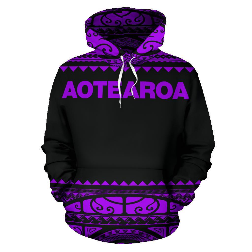 New Zealand Maori Hoodie, Aotearoa Silver Fern Pullover Hoodie - Purple - Vibe Hoodie Shop