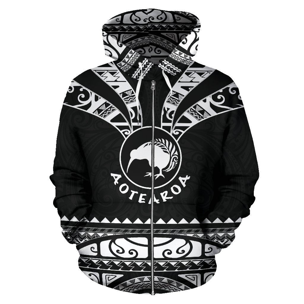 New Zealand Maori Zip Up Hoodie, Aotearoa Silver Fern Zipper Hoodie - Vibe Hoodie Shop