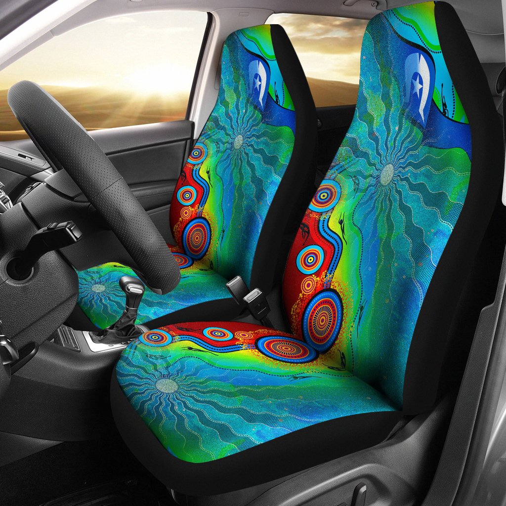 Car Seat Covers Torres Strait Islanders Flag with Aboriginal Patterns Seat Covers - Vibe Hoodie Shop