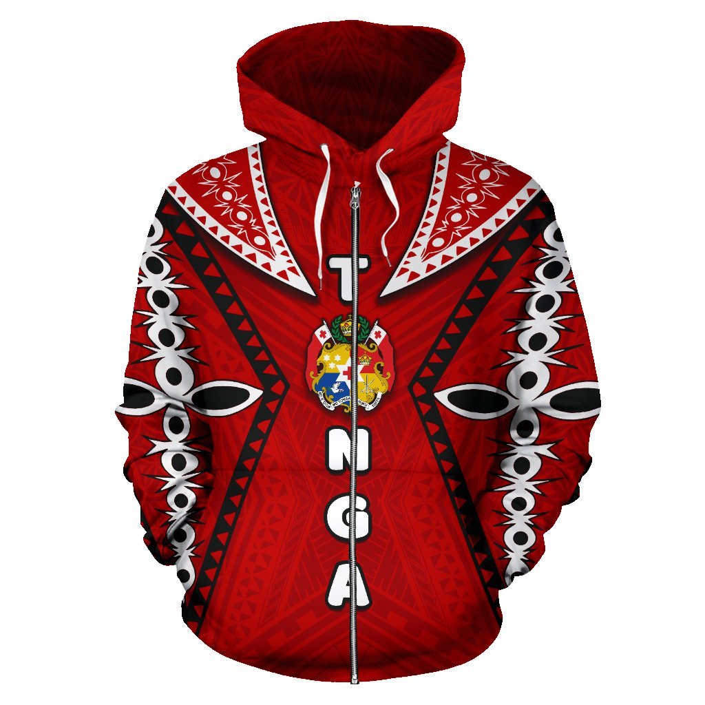 Tonga All Over Zip - Up Hoodie Ngatu - Coat Of Arms - Vibe Hoodie Shop