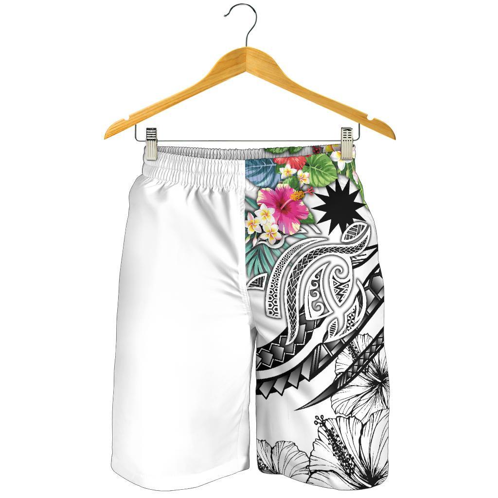 Nauru Polynesian Men's Shorts - Summer Plumeria (White) - Vibe Hoodie Shop