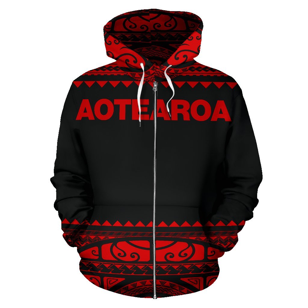 New Zealand Maori Zip Up Hoodie, Aotearoa Silver Fern Zipper Hoodie Red - Vibe Hoodie Shop