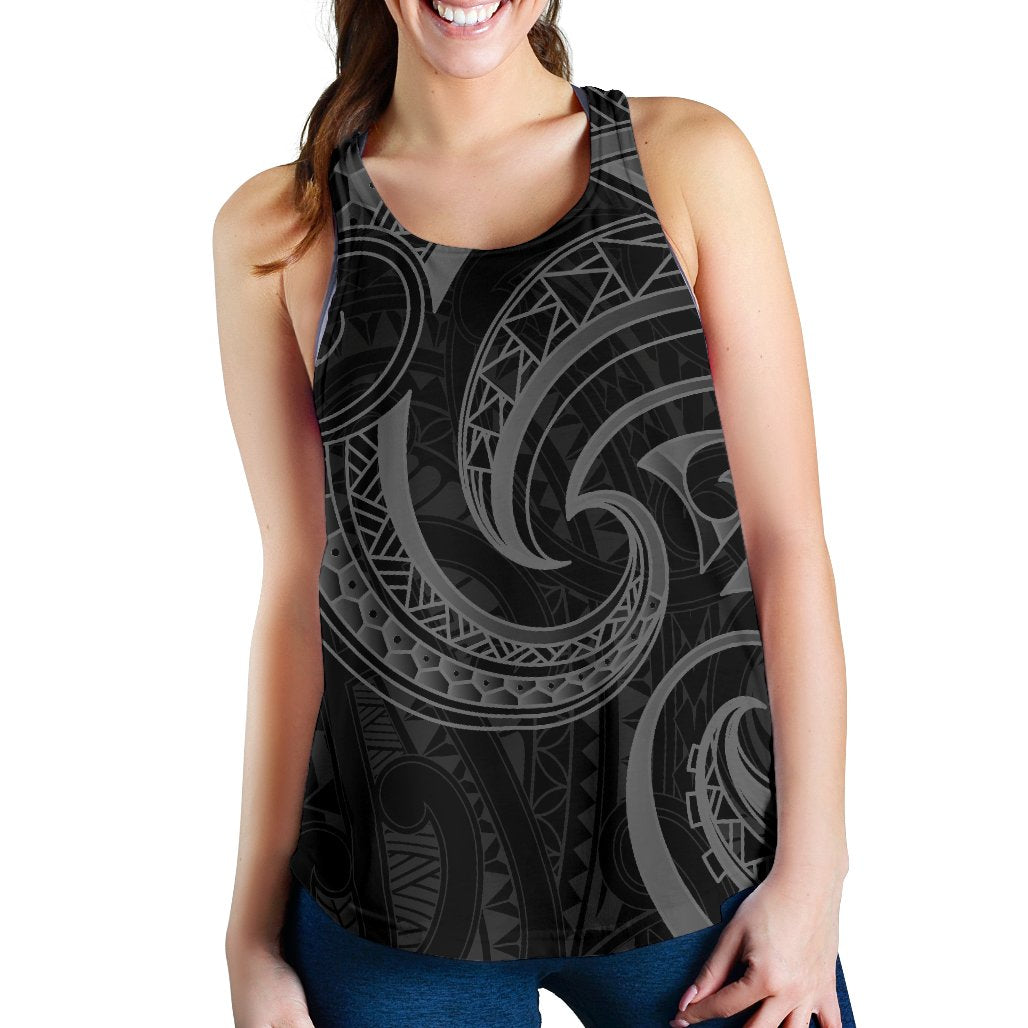 New Zealand Maori Mangopare Women Racerback Tank Polynesian - Black - Vibe Hoodie Shop