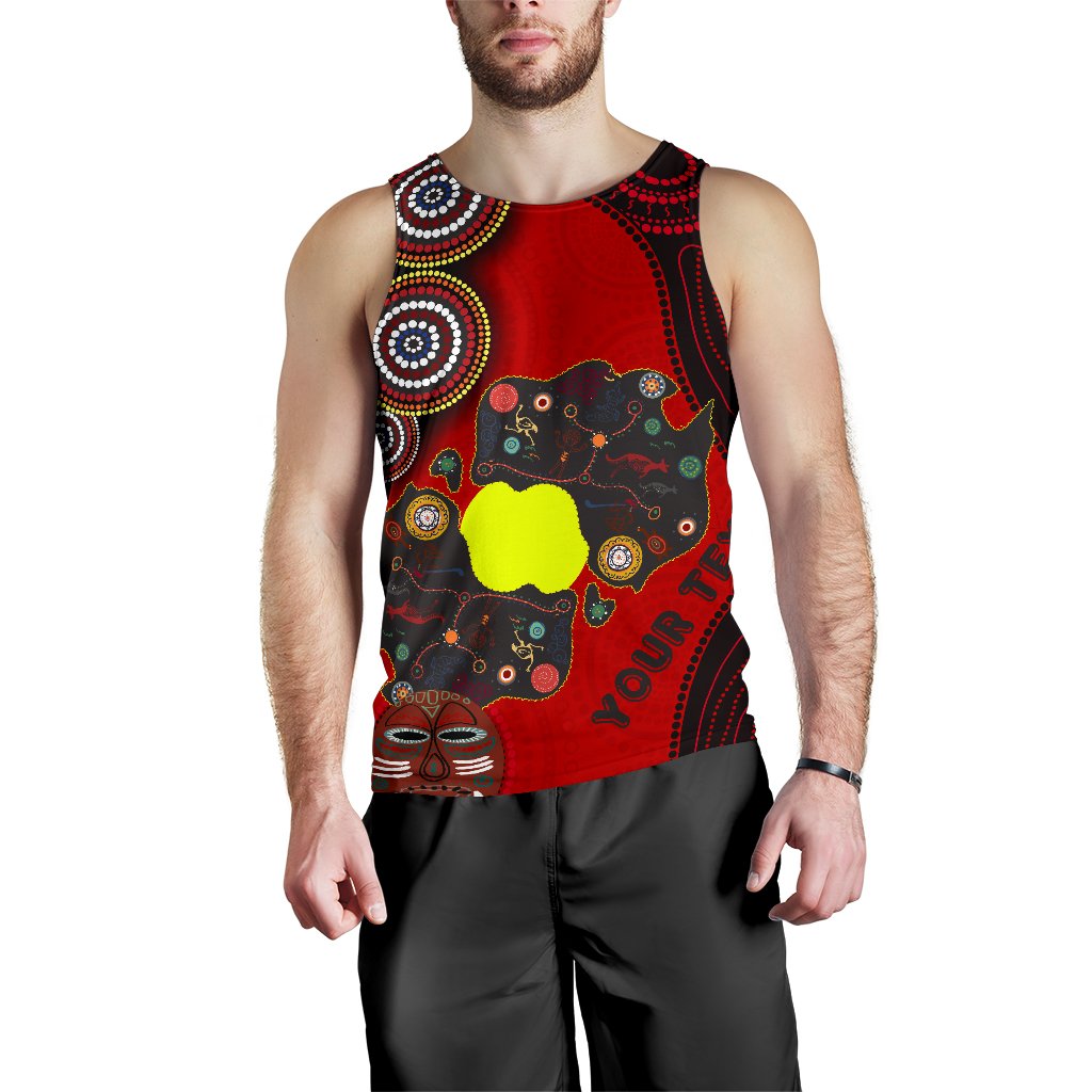 (Custom Text) Aboriginal Men's Tank Top, Australian Map Dots Pattern - Vibe Hoodie Shop