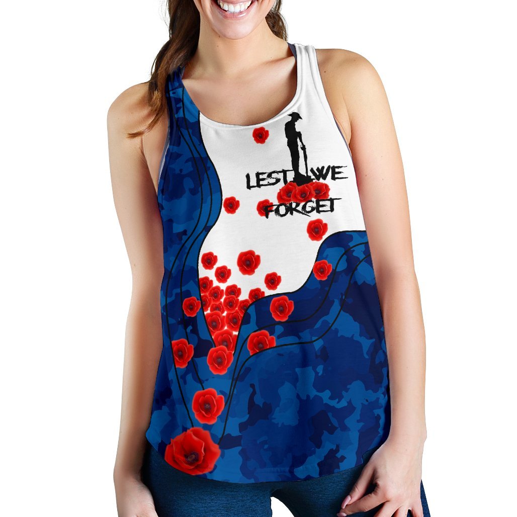 ANZAC Lest We Forget Women's Racerback Tank - Australian Flag Blue - - Vibe Hoodie Shop