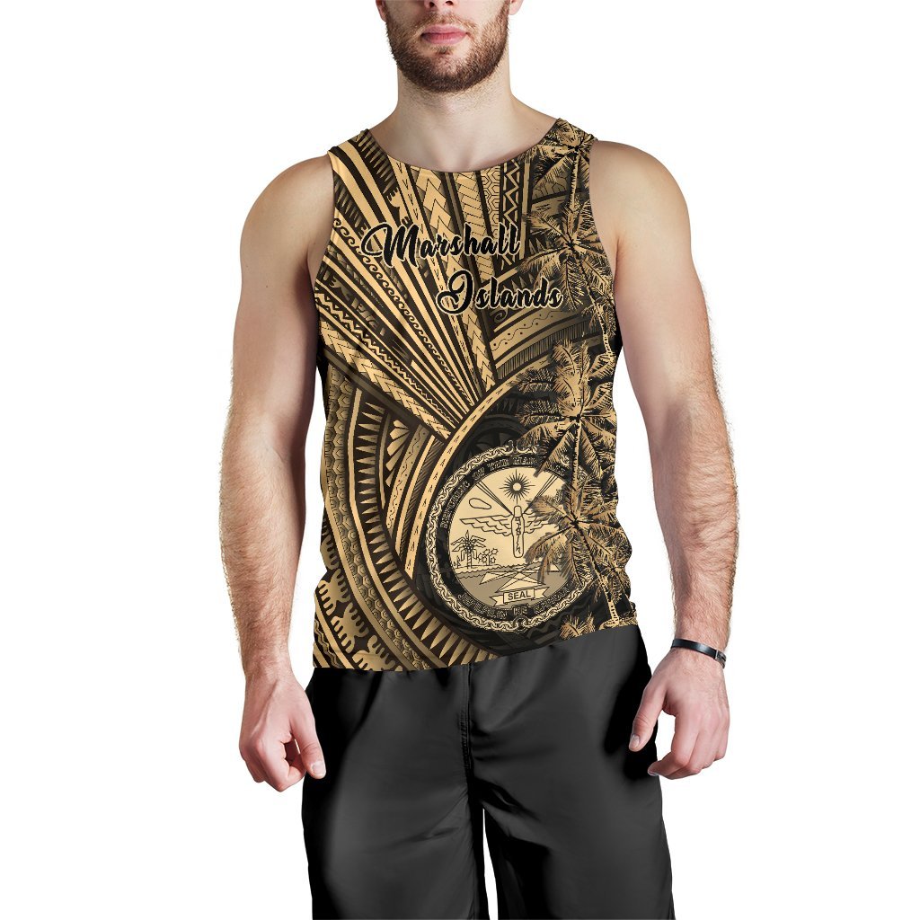 Marshall Islands Men's Tank Top Polynesian With Coconut Tree - Vibe Hoodie Shop