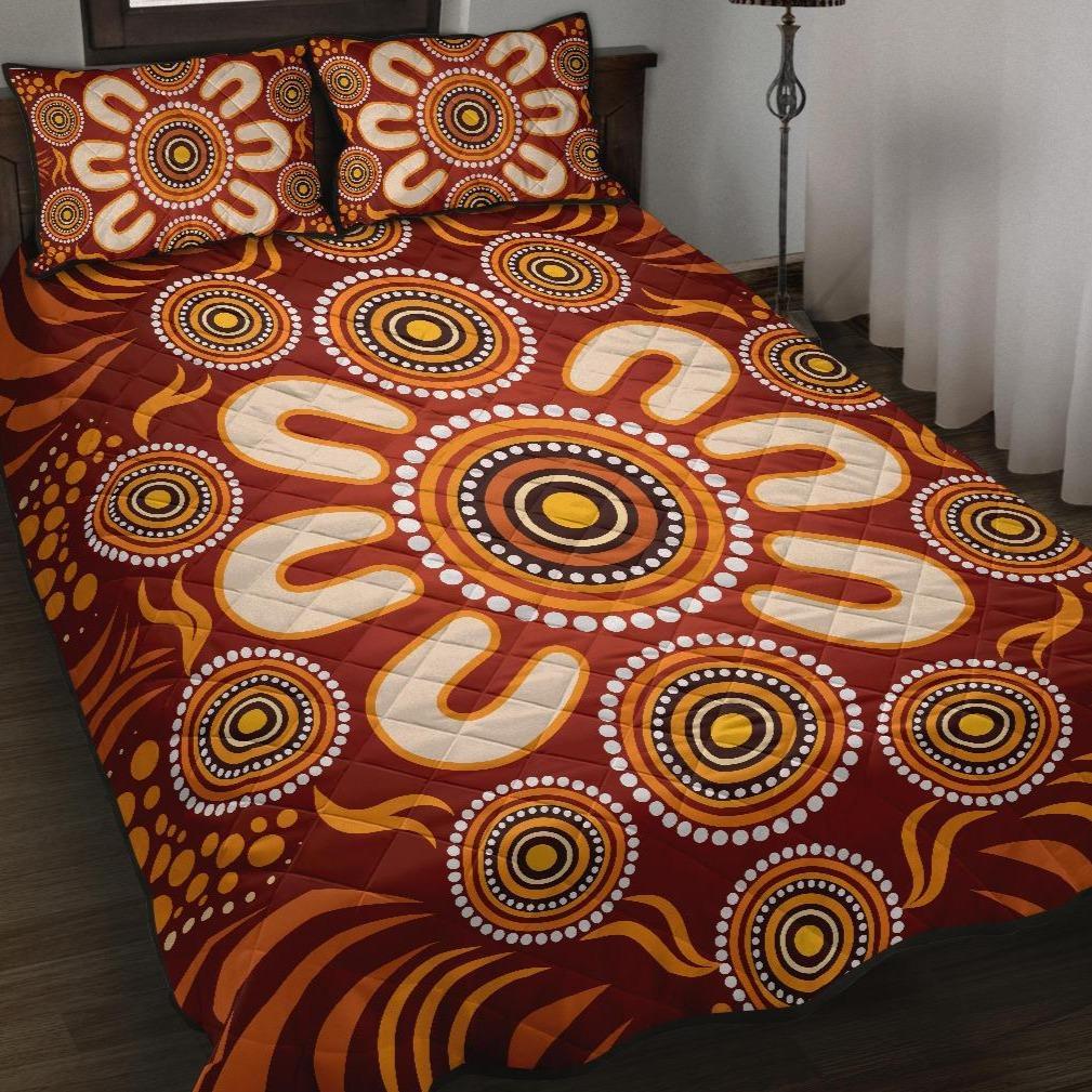 Aboriginal Quilt Bed Set - Circle Flowers Patterns Ver02 - Vibe Hoodie Shop