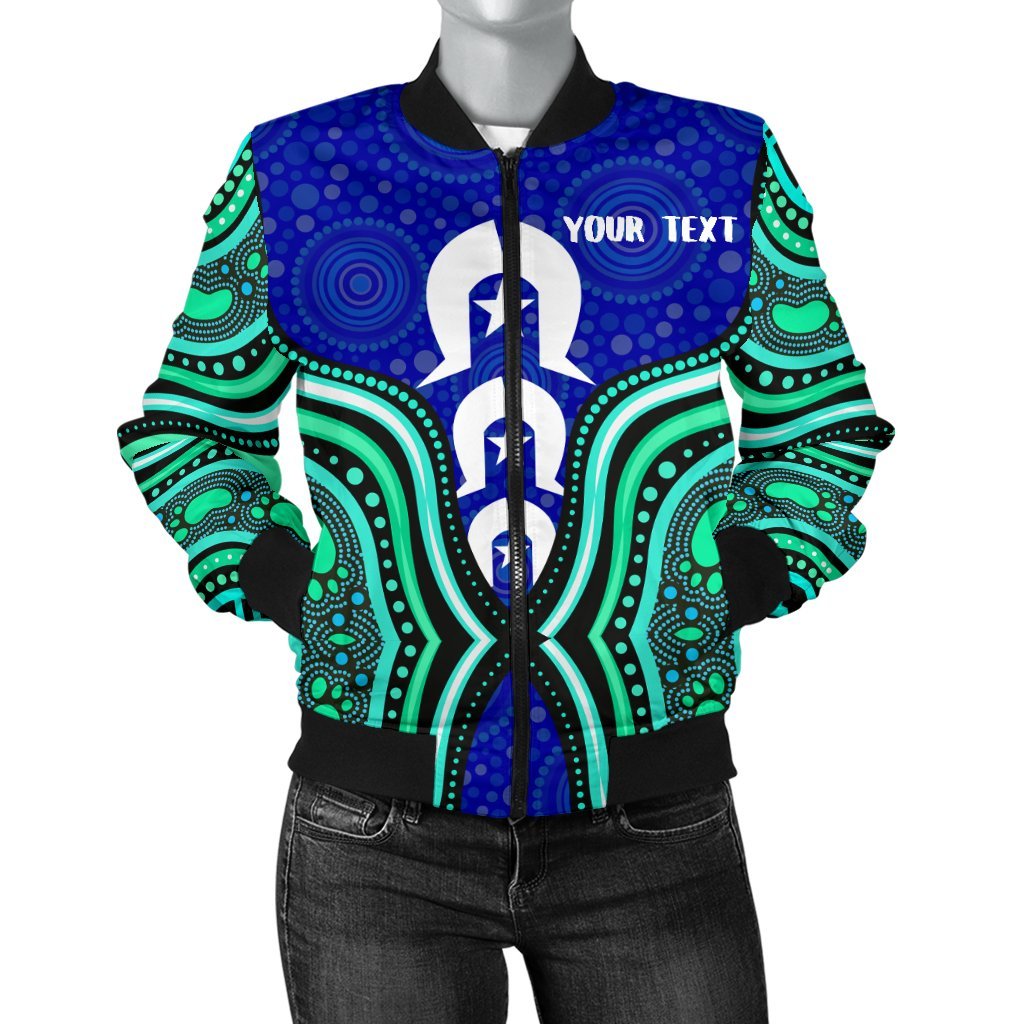 Torres Strait Personalised Women's Bomber Jacket - Torres Strait Symbol And Aboriginal Patterns - Vibe Hoodie Shop